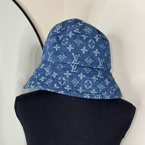 Louis Vuitton Accessories - Louis Vuitton 90s Y2K Denim Bucket Hat Monogram Blue